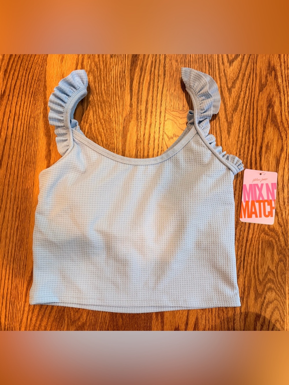 Kortni Jeane Light Blue Ruffle Strap Swim Tankini Top - Large